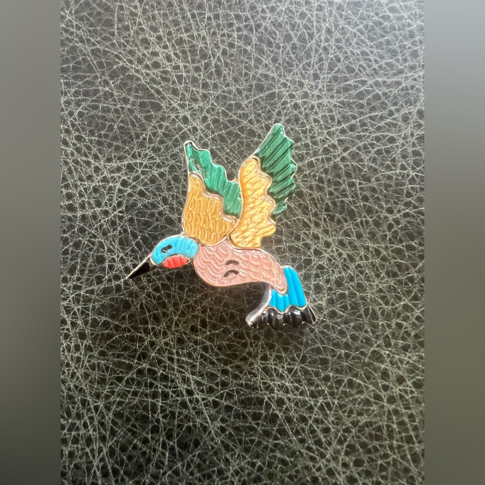 Native American Brooch Hummingbird Inlay Pin by Zuni Artist Tamara Pinto Signed - Picture 4 of 13